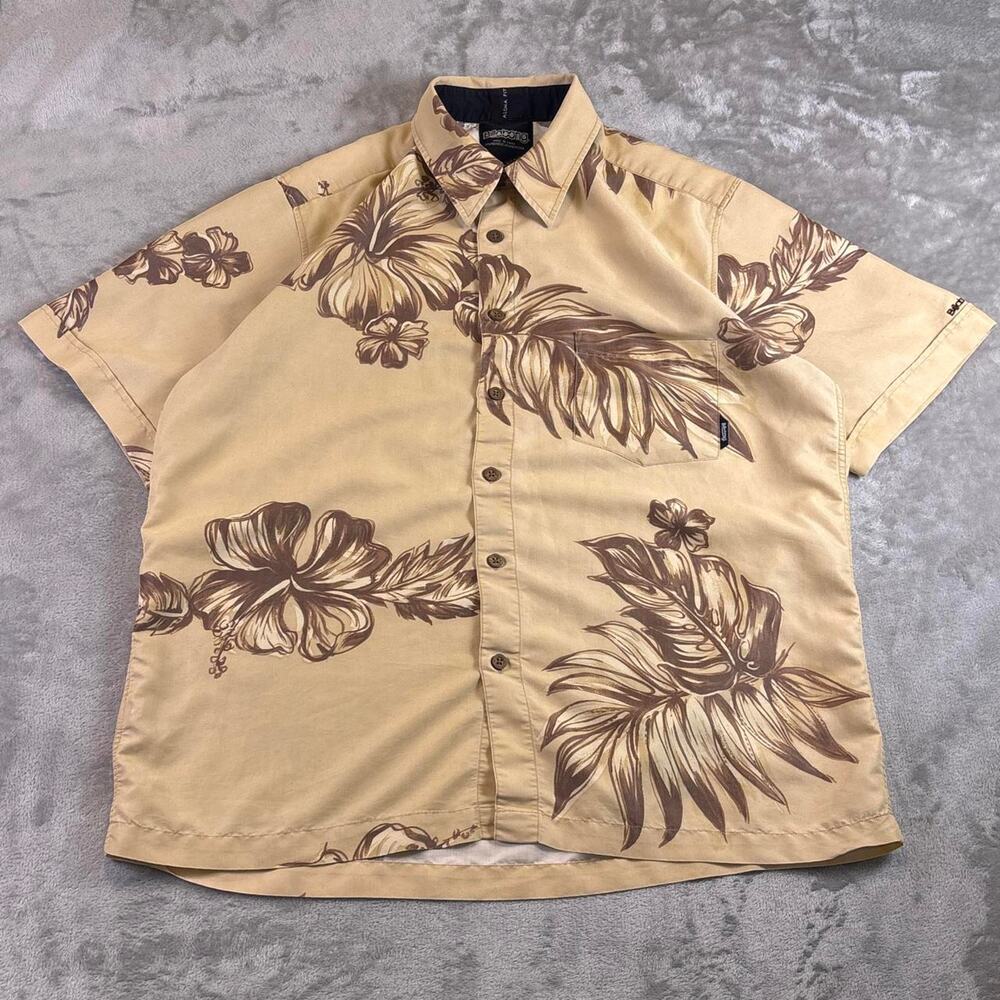 Billabong Aloha Fit Hawaiian Floral Shirt Men’s Medium Brown Tan Tropical